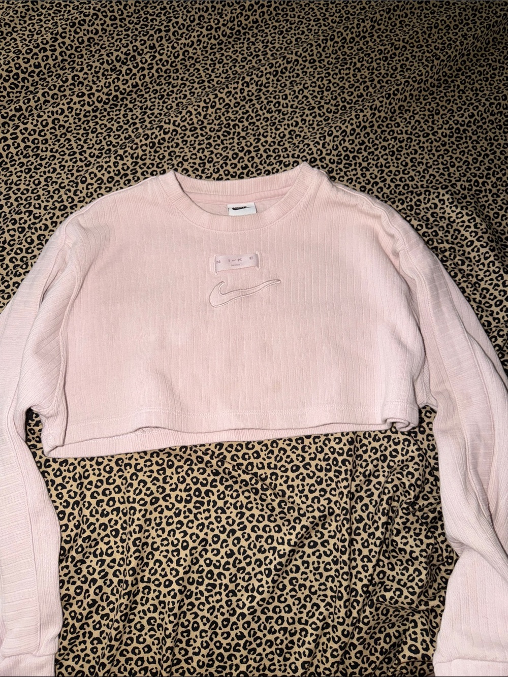 Nike Pale Pink Ribbed Cropped Sweatshirt